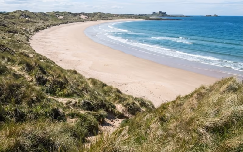 Pale sand and dunes at Beadnell Bay