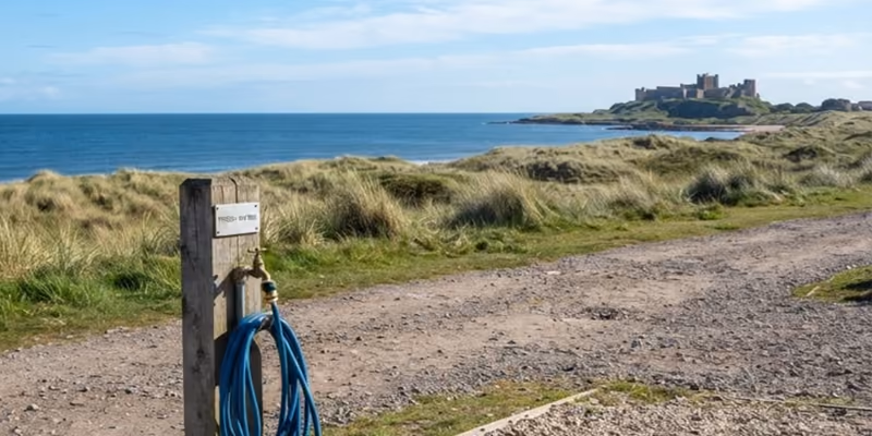 A hookup post beside the track, its cable coiled and ready