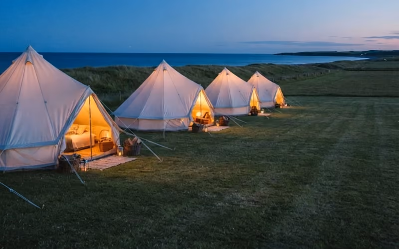 Sea-view bell tents on the cliff edge at Haven Crags